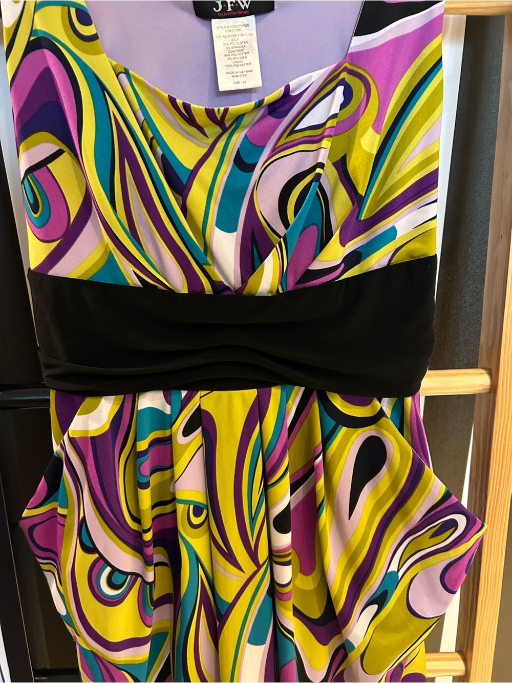 JFW Multicolor Swirl Midi Dress with Black Waistband